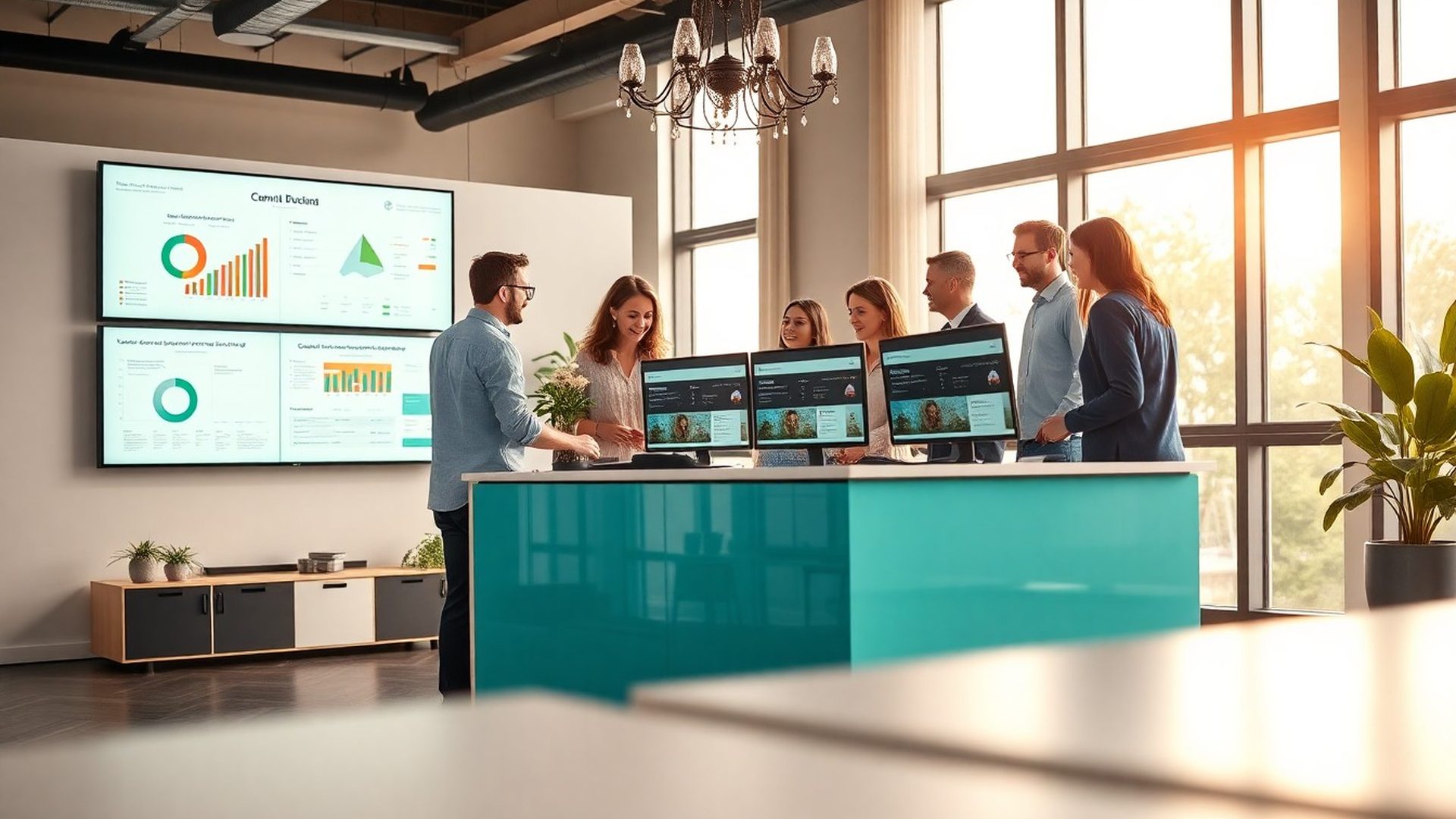 Tým Malý Dílna při práci s obsahovými dashboardy v moderní kanceláři ve Zlíně