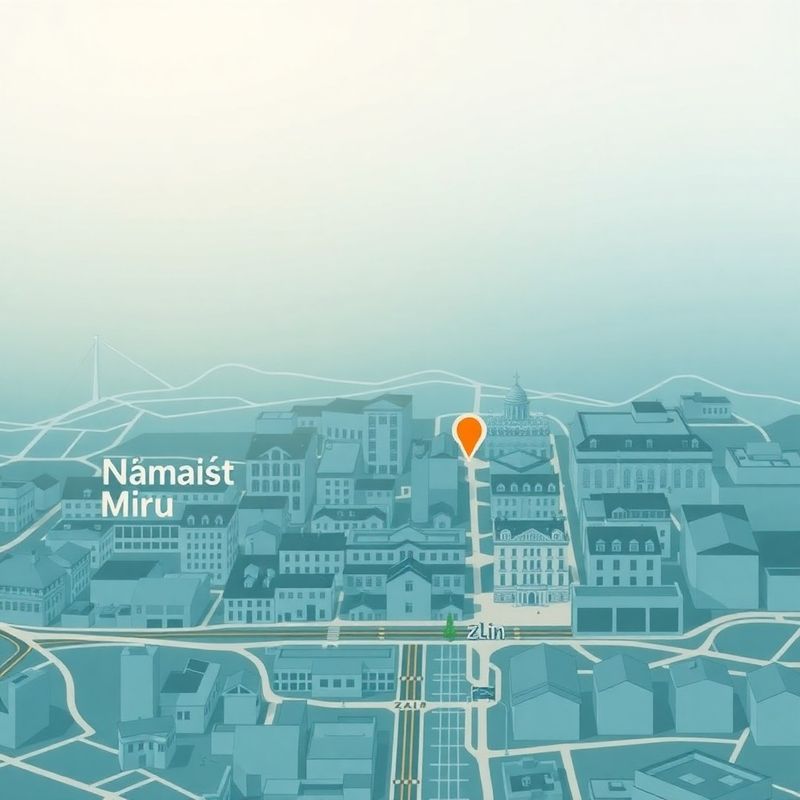 Stylizovaná mapa centra Zlína s vyznačeným Náměstím Míru